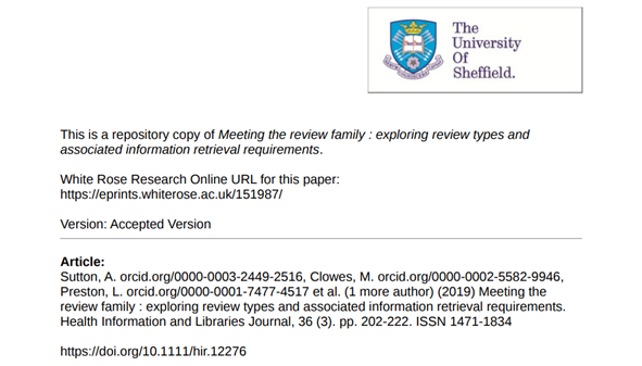 Meeting the review family: exploring review types and associated 
information retrieval requirements